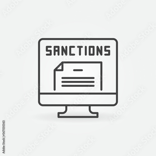 Computer with Sanctions Documents vector concept outline icon