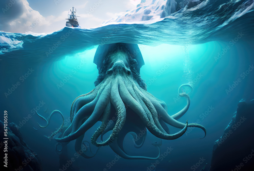 Kraken Emerging From Depths Of Ocean, Preparing To Attack, Created With  Generative Ai Stock Photo, Picture and Royalty Free Image. Image 203995302.