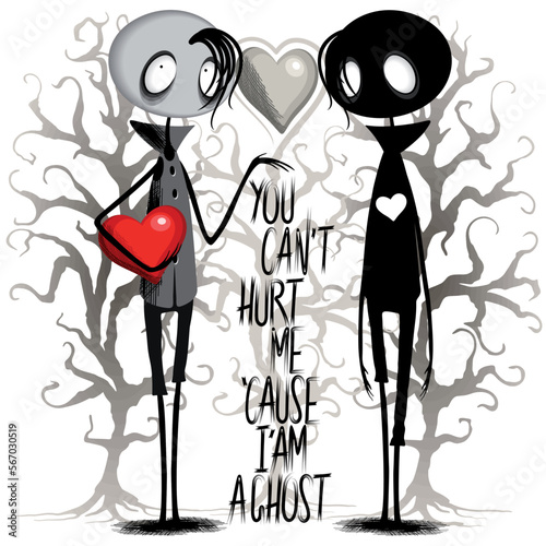 Emo Ghost Sad Character in Love Creepy and Weird Anti Valentine's Day Vector Illustration