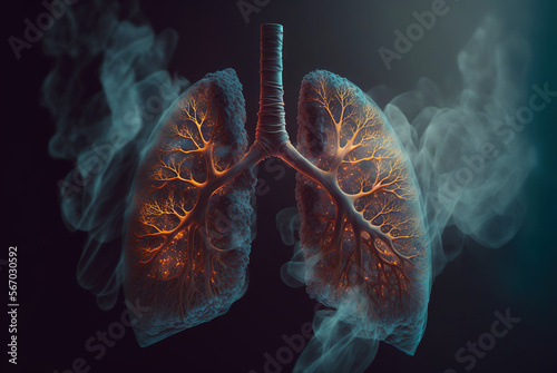 Human lungs with smoke. Tobacco harm concept. Generative AI