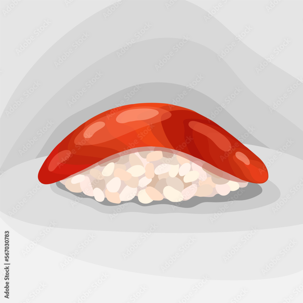Sushi, single. Fish and rice. Asian food illustration on gray background. Suit for menu design, poster. Sushi, single. Fish and rice. Asian food illustration on gray background. Suit for menu design, poster.