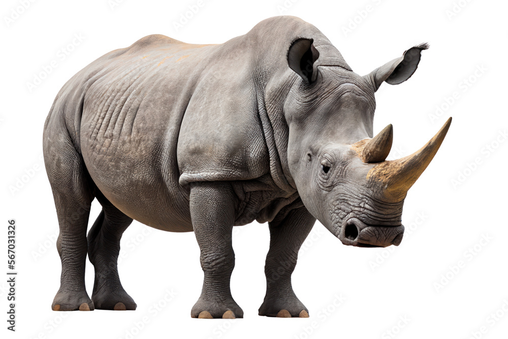Rhino isolated on white, png, generative ai - obrazy, fototapety, plakaty 
