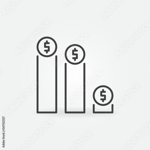 Devaluation Chart with Dollar Coins vector concept linear icon