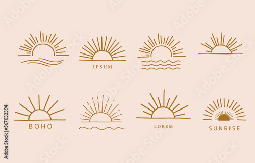 Collection of line design with sun,sea,wave.Editable vector illustration for website, sticker, tattoo,icon