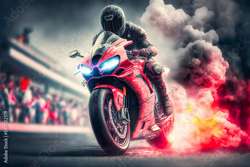 Extreme athlete Sport Motorcycles Raceing on race track , Generative Ai