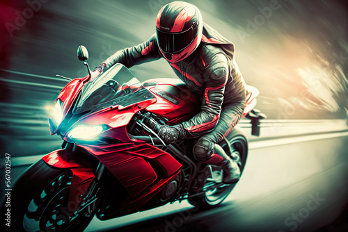 Extreme athlete Sport Motorcycles Raceing on race track , Generative Ai photo