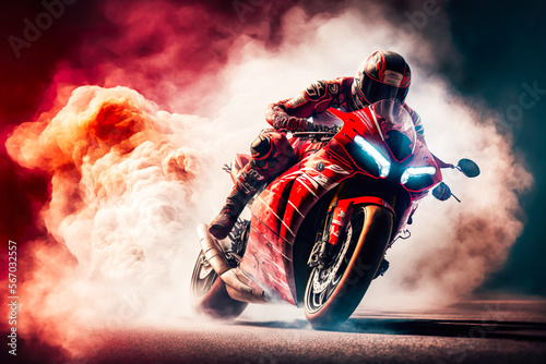 Extreme athlete Sport Motorcycles Raceing on race track , Generative Ai photo