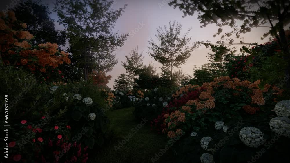 Artist 3d render, hydrangea and
flower garden with sunset, background for meditaion music Artist 3d render, hydrangea and
flower garden with sunset, background for meditaion music