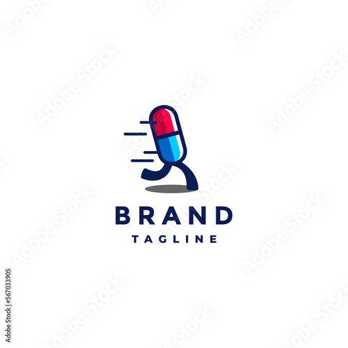 Illustration of Galloping Pills Logo Design. Playful Drug Delivery Logo Design.