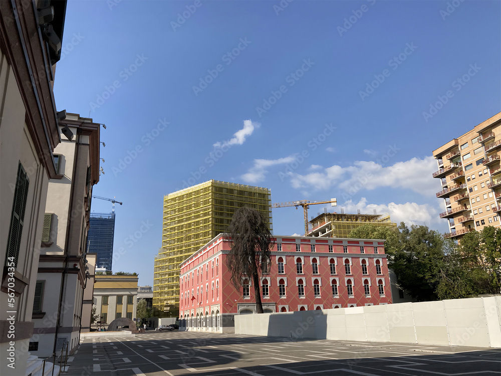 colorful buildings in center of Tirana