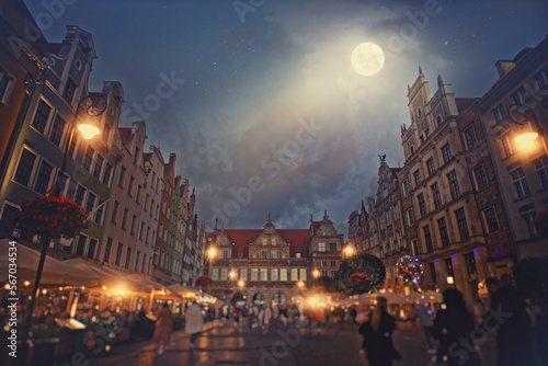 night view of the old town in Gdansk, Poland