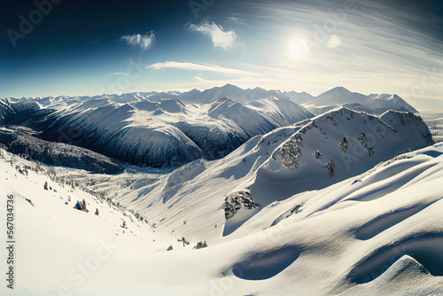Haute Pyrenees panorama from Saint Lary Soulan via Neouvielle massif in winter photo