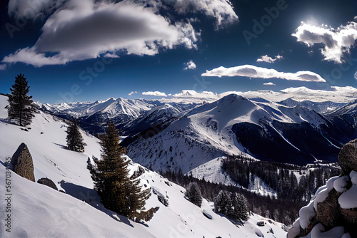Haute Pyrenees panorama from Saint Lary Soulan via Neouvielle massif in winter photo