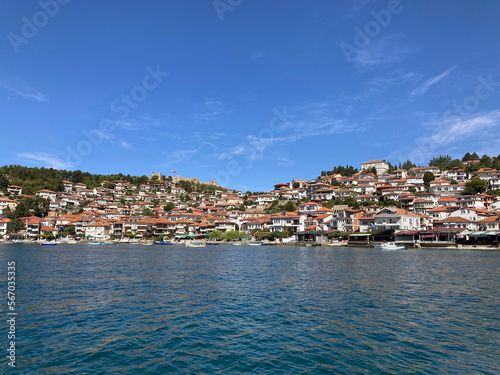 Fototapeta Naklejka Na Ścianę i Meble -  Ohrid old town on mountain view from lake