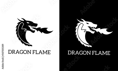 dragon head logo template is breathing fire
