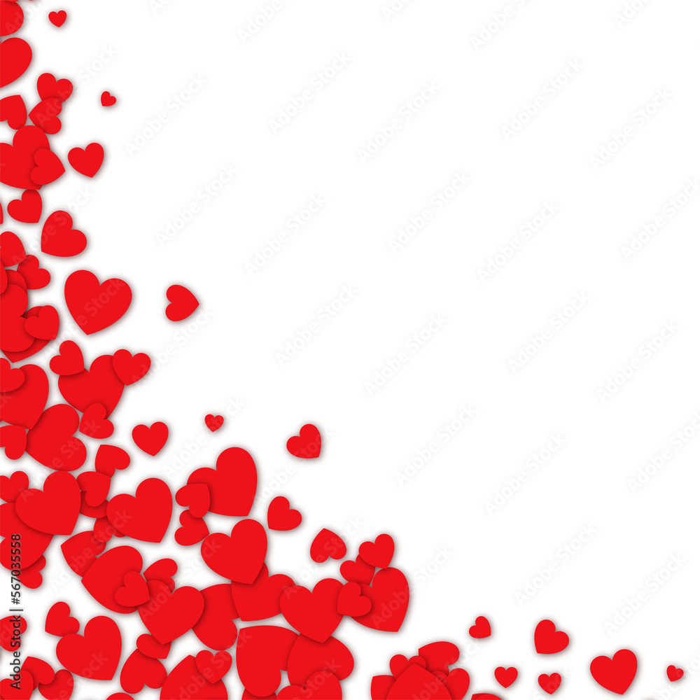 Love valentine background with red petals of hearts on transparent background. Vector banner, postcard, background.The 14th of February. PNG image	