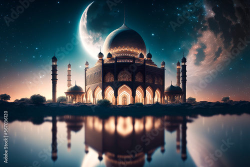 Ramadan kareem islamic Mosque with moonn.generative ai