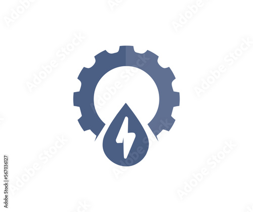 Hydroelectric power plant, Hydro power industry icon. Green energy, Renewable pollution plant resources. Water drops, energy. Renewable hydro power generator symbol vector design and illustration.
