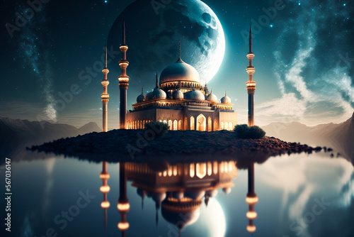 Ramadan kareem islamic Mosque with moonn.generative ai photo