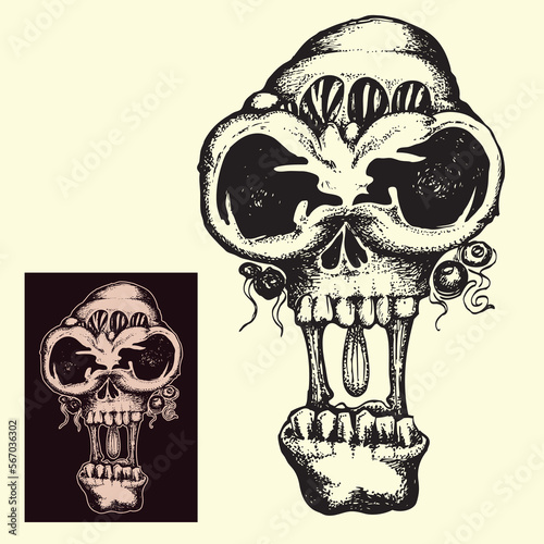 steampunk and caricatural skull hand draw illustration