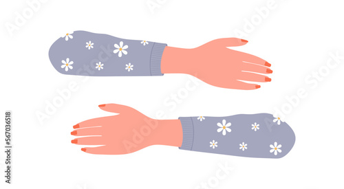 Women's hands hugged. Hands embraced flat style isolated on white background. Vector illustration photo