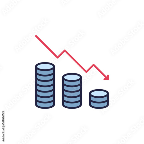 Falling Arrow and Coins vector Money Devaluation concept colored icon