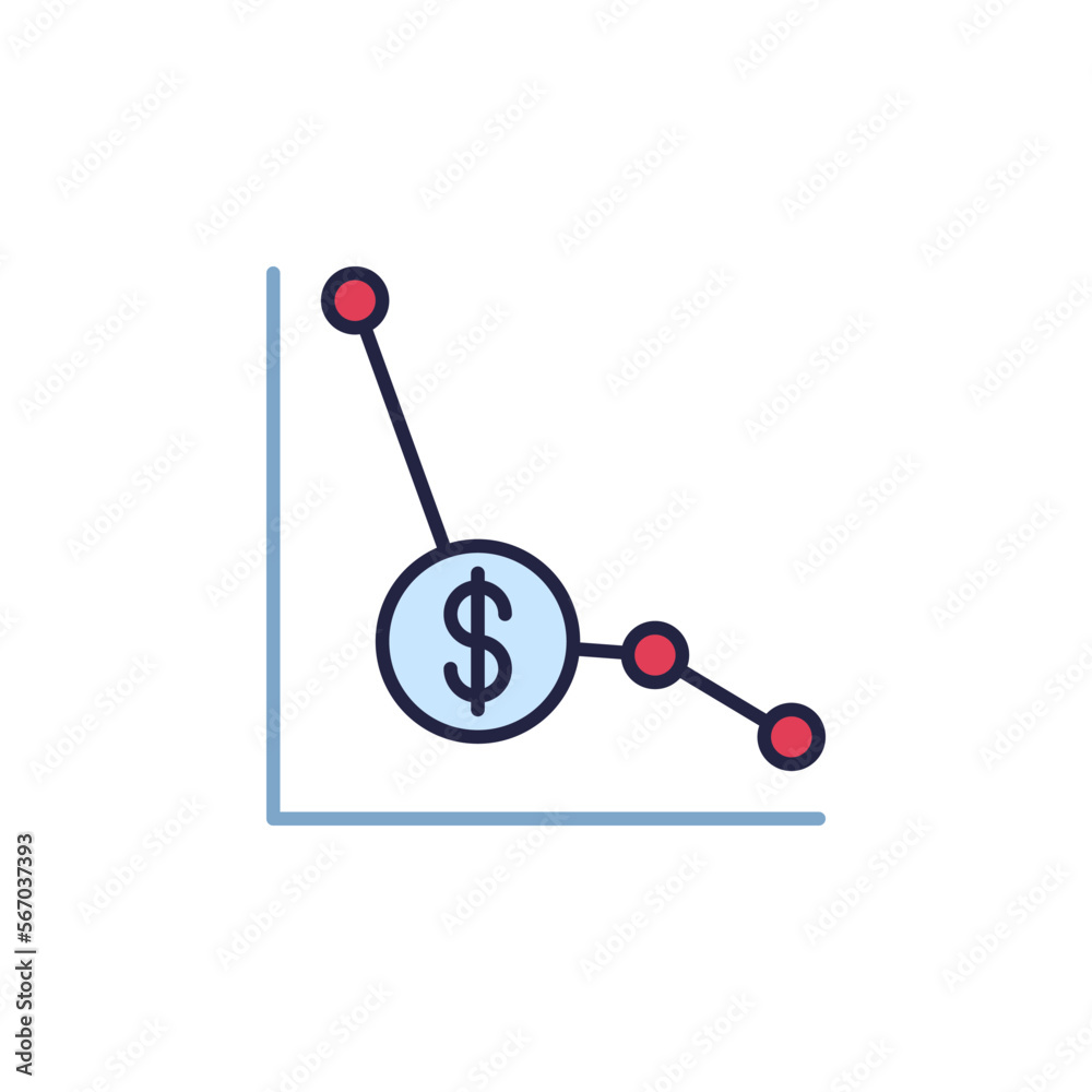 Graph with Dollar Devaluation vector Financial Crisis concept colored icon Graph with Dollar Devaluation vector Financial Crisis concept colored icon