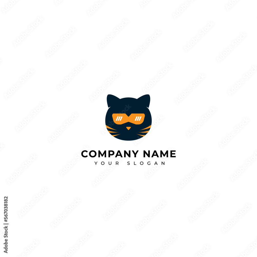 Cute Cat ninja logo vector design template