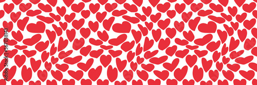 Groovy Pattern with Red Hearts on White Background in Retro Style. Hippie Psychedelic Seamless Pattern for Valentine's Day. Abstract Vector Trippy Art Print. Funky Texture in 60s 70s Cartoon Style