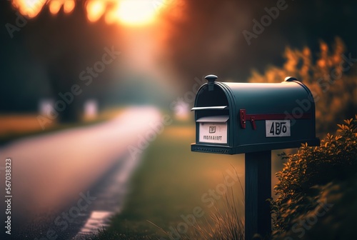 grey mailbox with nature blur background, Generative Ai