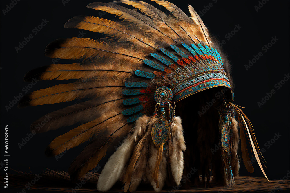 chapéu de indio nativo americano  - obrazy, fototapety, plakaty 