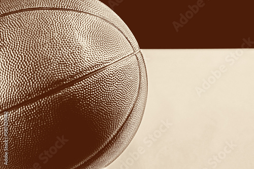 Basketball old ball old shot, illustration with space to insert. Sepia