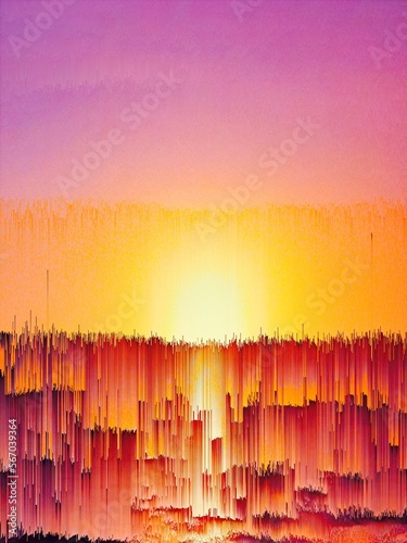 Glitch Sunset Graphical Abstract Painting Art Background Texture,Colorful Geometrical Artwork,Modern Conceptual Print 3D Rendering,3D Illustration