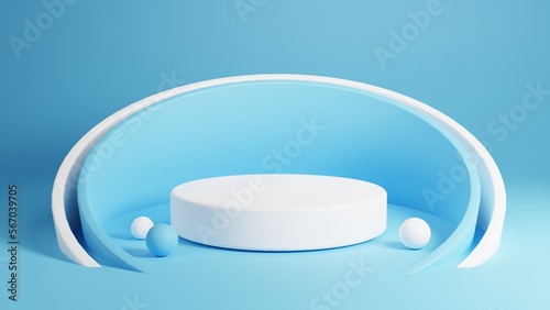 Abstract minimal scene with geometric forms. cylinder podium in blue background. product presentation, mock-up, show cosmetic product, Podium, stage pedestal or platform. 3d rendering