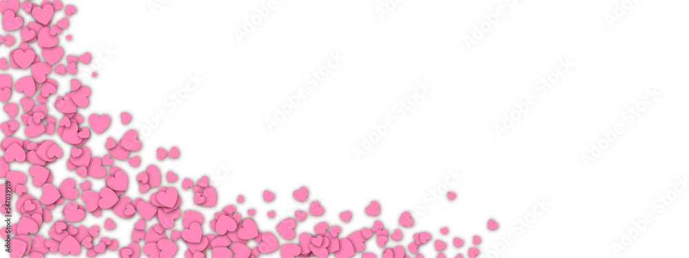 Love valentine background with pink petals of hearts on transparent background. Vector banner, postcard, background.The 14th of February. PNG image	
