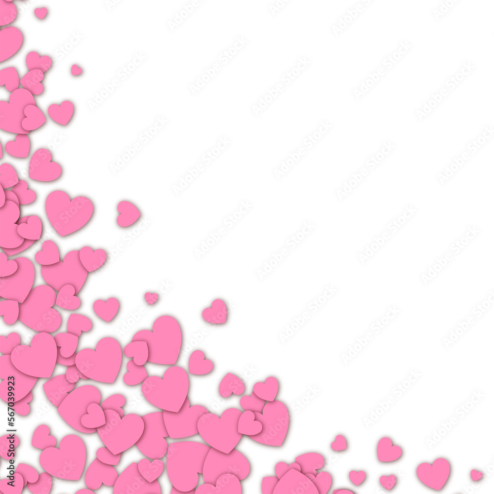 Love valentine background with pink petals of hearts on transparent background. Vector banner, postcard, background.The 14th of February. PNG image	
