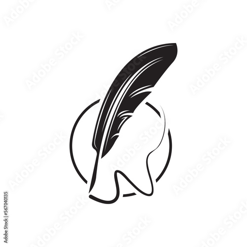 Feather quill design icon and logo illustration
