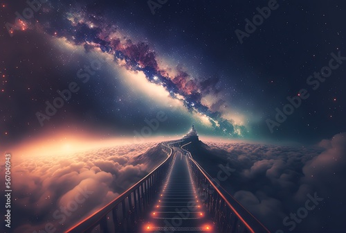 heavenly way path to the light, way to heaven, idea for hope and spiritual journey, travel to unknown place, Generative Ai