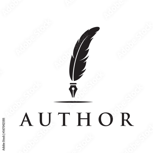 Vintage quill pen logo creative template design and with ink.Classic and luxury stationery illustration.