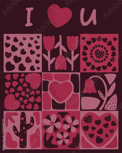 A love-themed postcard. A poster with the inscription I love you. Vector illustration in the style of minimalism.