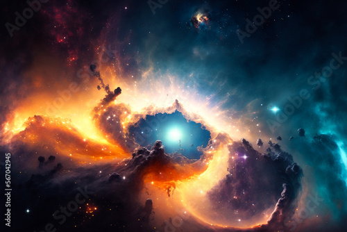 Discover the Wonders of Nebula Galaxies background. Generative Ai © idealeksis