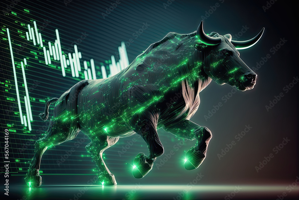 Obraz premium Bull stock market trading investment stick graph. Finance and economy concept. Generative AI