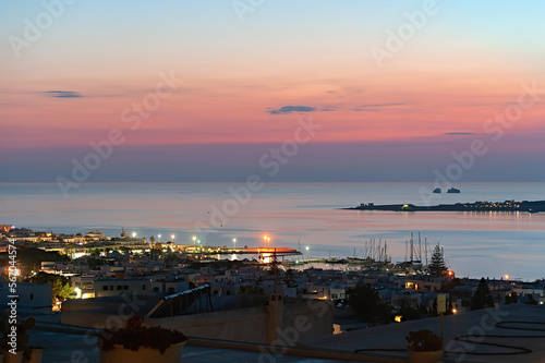 Evening over harbor of Paros island in Greece