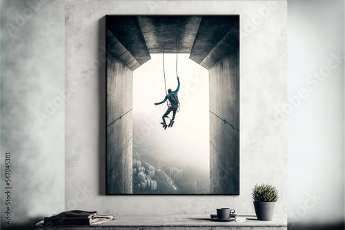 Bungee jumping man hanging from bridge extreme sport illustration