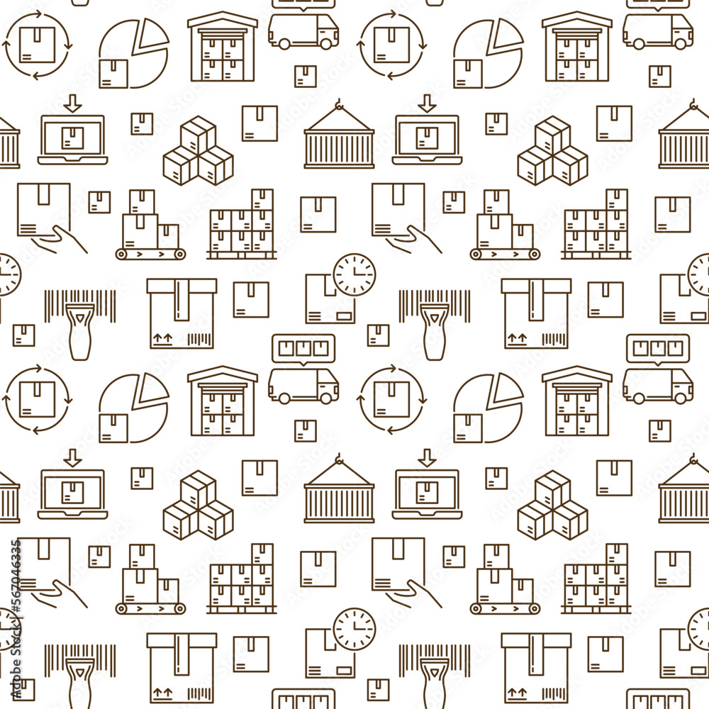 Obraz premium Storage and Delivery vector thin line seamless pattern - Warehouse background