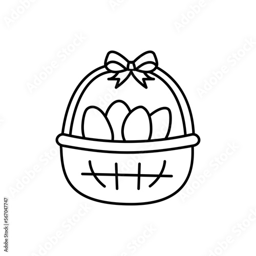 Easter eggs in basket line icon, celebration and holiday, easter egg in basket vector icon, vector graphics, editable stroke outline sign.