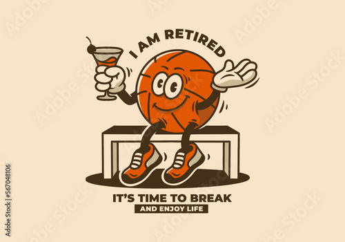 Mascot character design of a basketball holding a drinking glass