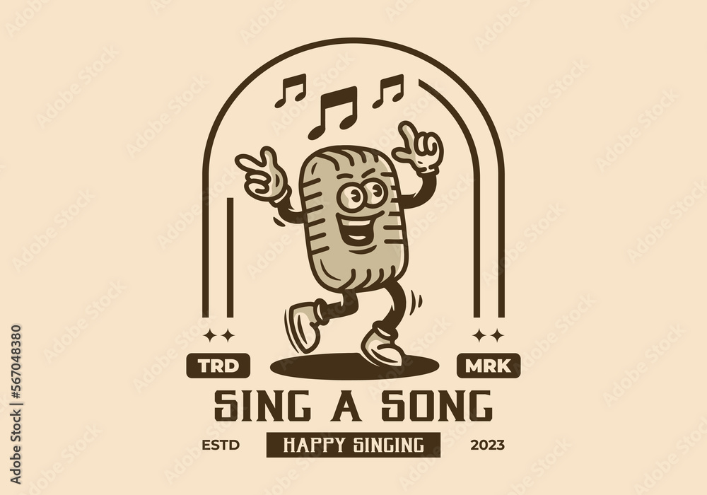Mascot character illustration badge of singing microphone Mascot character illustration badge of singing microphone
