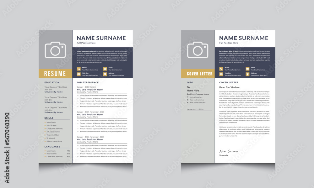 Resume Template, Cv Cover Letter Layout and  Page Set Jobs Resumes