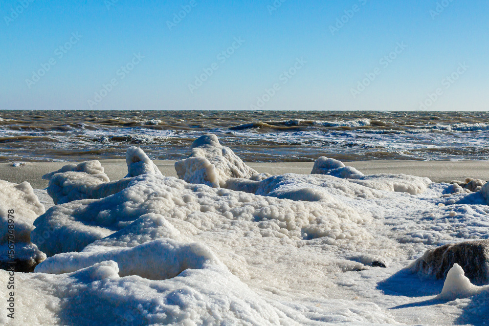 Close-up of the icy seashore